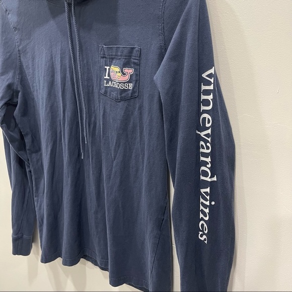 Vineyard Vines I Whale Lacrosse Navy Hoodie Tee Long Sleeve Navy Drawstring S - Picture 7 of 8